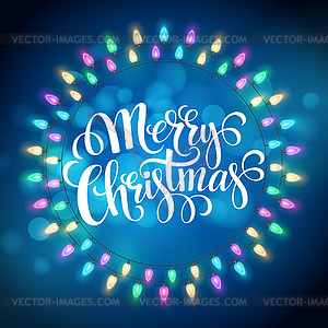 Christma light garlands like frame on blue - vector clip art