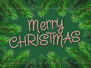 Christmas Border Fir-tree Branches with Candy cane - royalty-free vector clipart