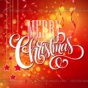 Christmas text design on red bokeh background - vector image