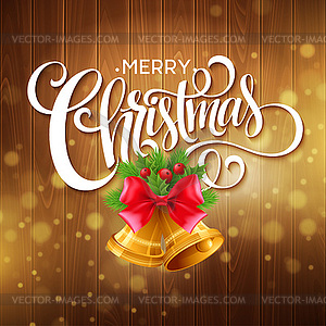 Christmas tree branches, red ribbons and bells on - vector clipart