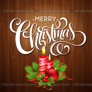 Christmas wooden background with burning candles - vector image