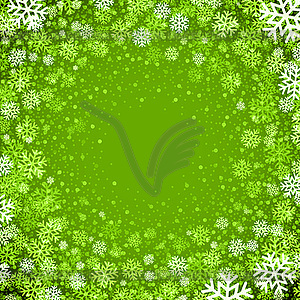 Christmas background of snowflakes in green colors - vector image