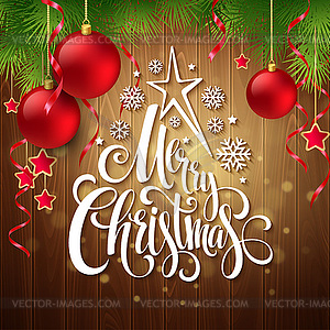 Christmas decoration on wooden background - vector clipart