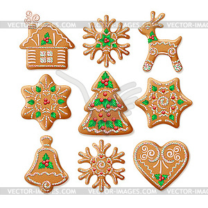 Ornate realistic set traditional Christmas - vector clip art