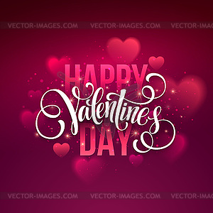 Happy valentines day handwritten text on blurred - vector image