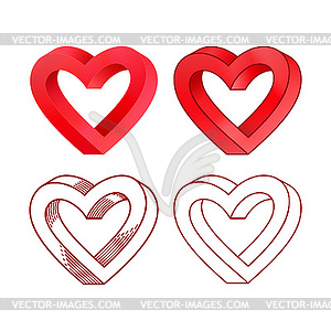 Retro Valentine day line heart icon set - vector image