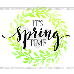 Words Spring with wreath - vector image