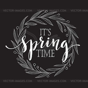 Floral Spring wreath on blackboard background - vector clip art