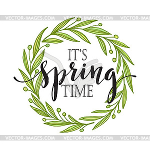 Words Spring with wreath - vector image