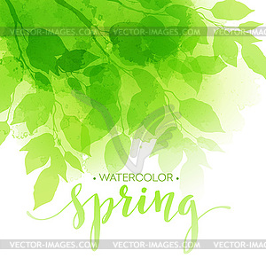 Watercolor background with green leaves - vector clipart / vector image