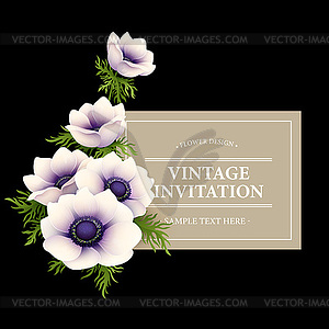 Greeting card with anemone flower - color vector clipart