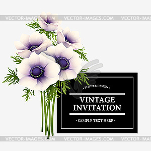 Greeting card with anemone flower - vector clip art