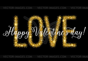 Gold glittering lettering Valentines day card - vector clipart