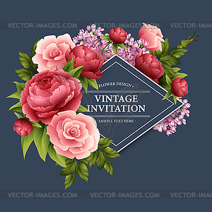 Vintage Greeting Card with Blooming Flowers - vector clipart