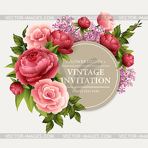 Vintage Greeting Card with Blooming Flowers - vector image