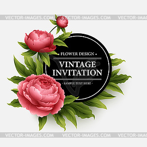 Luxurious peony flower and leaves greeting card - vector clip art