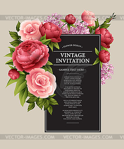 Vintage Greeting Card with Blooming Flowers - vector image