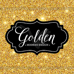 Label frame silhouette on gold glitter background - vector image