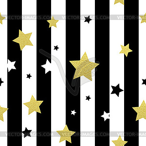 Black, white and gold stars seamless patterns - vector clipart