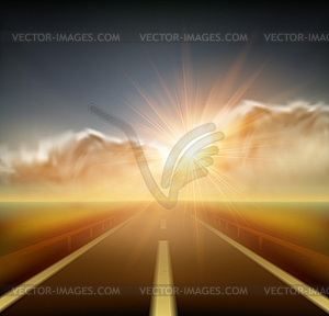 Blurred road and blue motion blurred sky with clouds - vector clip art