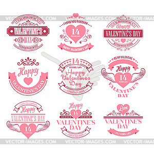 Valentine day Set of typography elements with hearts - vector image