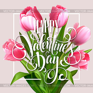 Valentines day greeting card with tulips flowers - vector image
