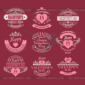 Valentine day Set of typography elements with hearts - vector clip art