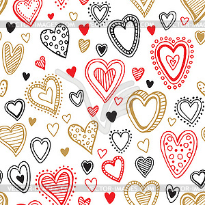 Seamless love red and gold heart background - vector image