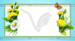 Свежий весенний фон с травой, одуванчиками и - изображение в формате EPS