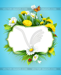 Fresh spring background with grass, dandelions and - vector clipart / vector image