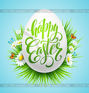 Easter lettering poster with spring flower - vector image