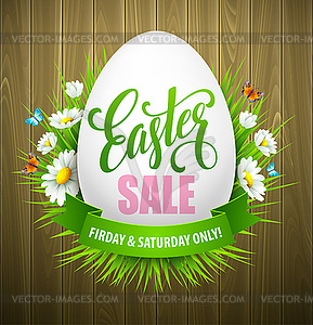 Easter sale background with eggs and spring flower - vector clip art