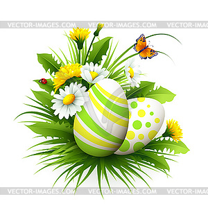 Easter card with eggs and flowers - vector image