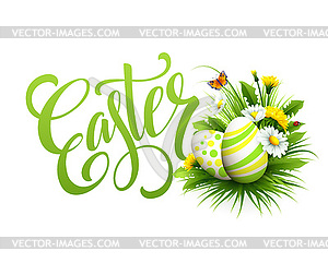 Easter greeting. Lettering Flower Egg - vector clipart