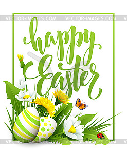 Easter greeting. Lettering Flower Egg - vector clip art