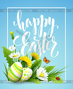 Easter greeting. Lettering Flower Egg - vector clipart / vector image