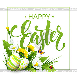 Easter greeting. Lettering Flower Egg - vector image