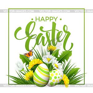 Easter greeting. Lettering Flower Egg - vector clipart