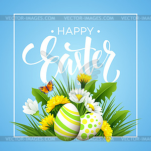 Easter greeting. Lettering Flower Egg - vector clipart