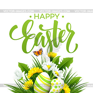 Easter greeting. Lettering Flower Egg - vector image