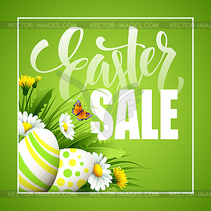 Easter greeting. Lettering Flower Egg - vector clipart