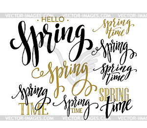 Spring Time, Hello Spring lettering set - vector image