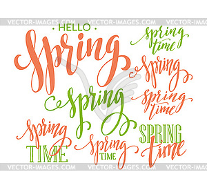 Spring Time, Hello Spring lettering set - vector clipart