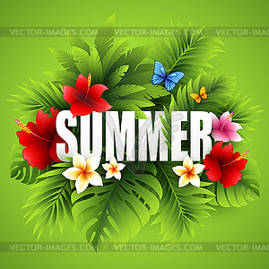 Summer tropical background of palm leaves and - vector clipart