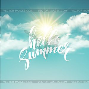 Heloo Summer brush lettering on cloud background - vector image