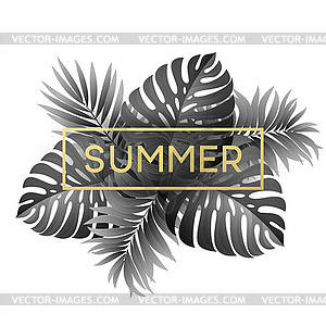 Tropical monstera leaves design for text card - vector clip art