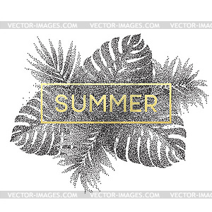 Tropical monstera leaves design for text card - vector clipart