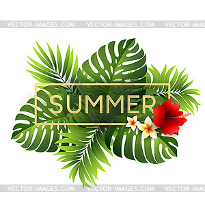 Tropical monstera leaves design for text card - vector clipart