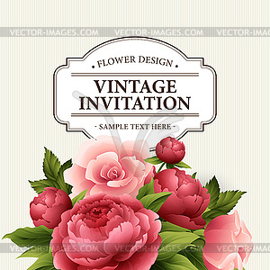 Vintage Greeting Card with Blooming peony and rose - vector image