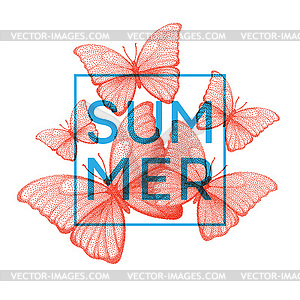 Butterflies. Summer. Stipple with space for text - vector clipart / vector image